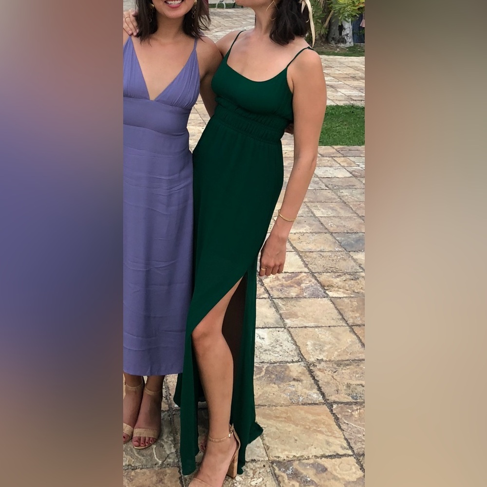 Vintage Reformation Emerald Green Spaghetti-Strap Maxi Dress with Thigh Slit